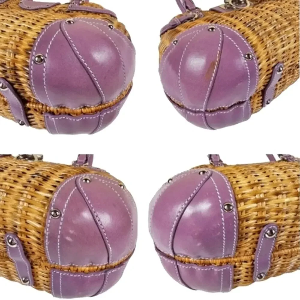 Salvatore Ferragamo Vintage Wicker & Purple Leather Gancini Top Handle Bag RARE - Picture 10 of 15